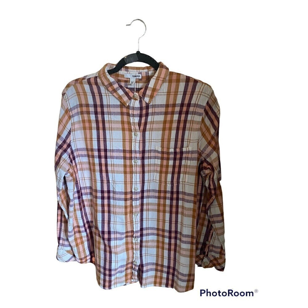 Sonoma Brown & White Plaid Button-Down Shirt. Sz. XXL